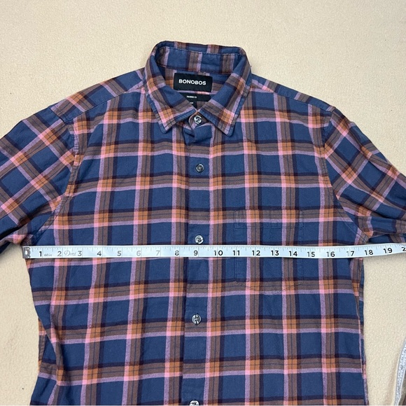 Bonobos Shirt Mens Small Short Blue Check Flannel Casual Button Up Long Sleeve - Picture 4 of 9